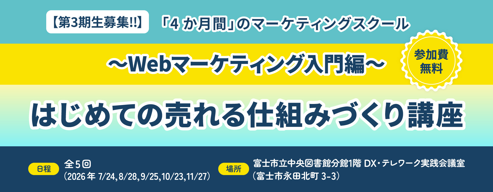 はじめての売れる仕組みづくり講座～Webマーケティング入門編～　第三期生募集